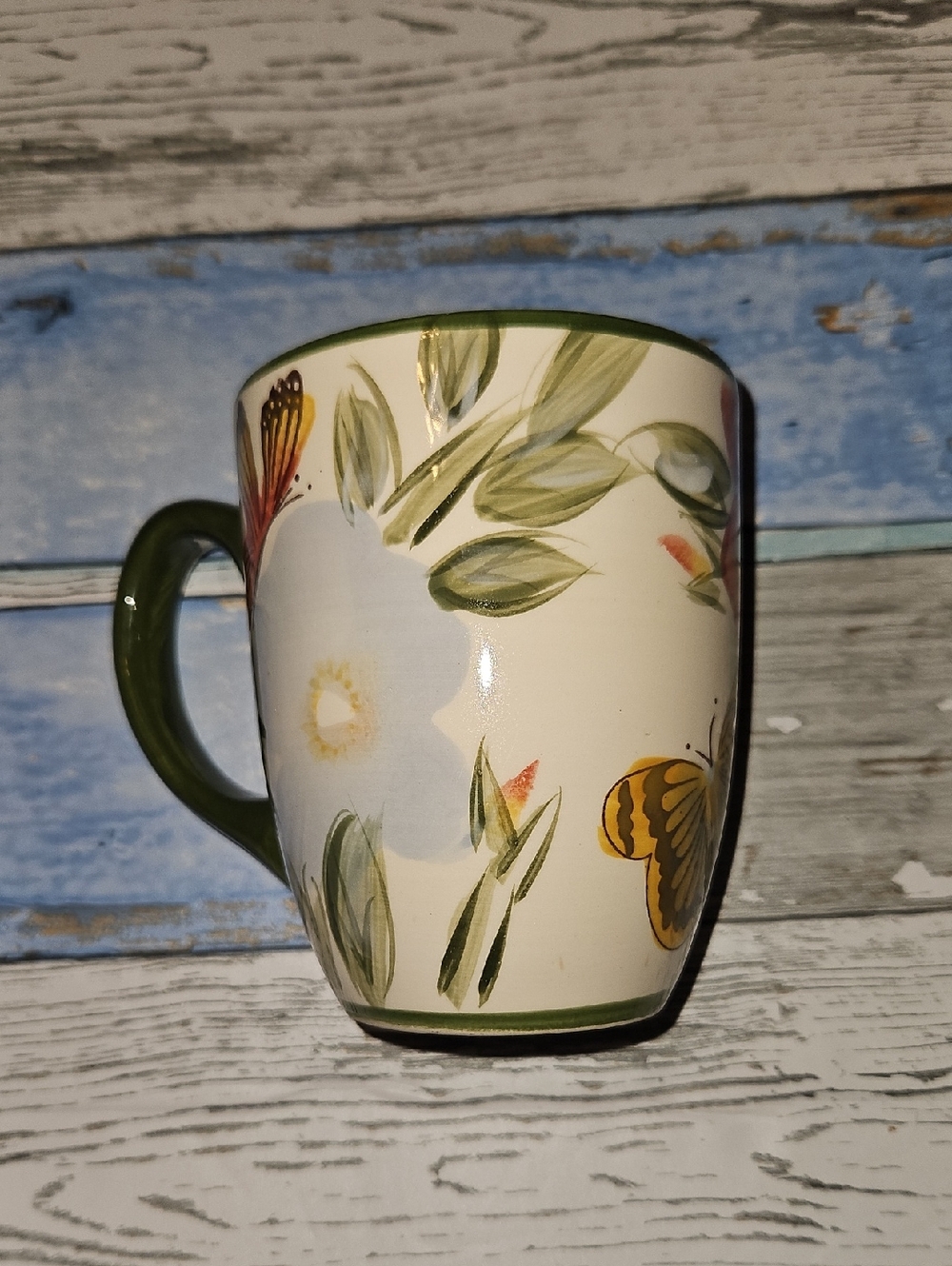 Pfaltzgraff Studio Butterfly Botanical 16 oz mug  hand-painted floral/butterfly